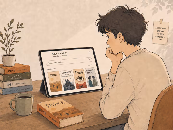 Recherche d'un livre dans l'application Book a playlist, sur une tablette.